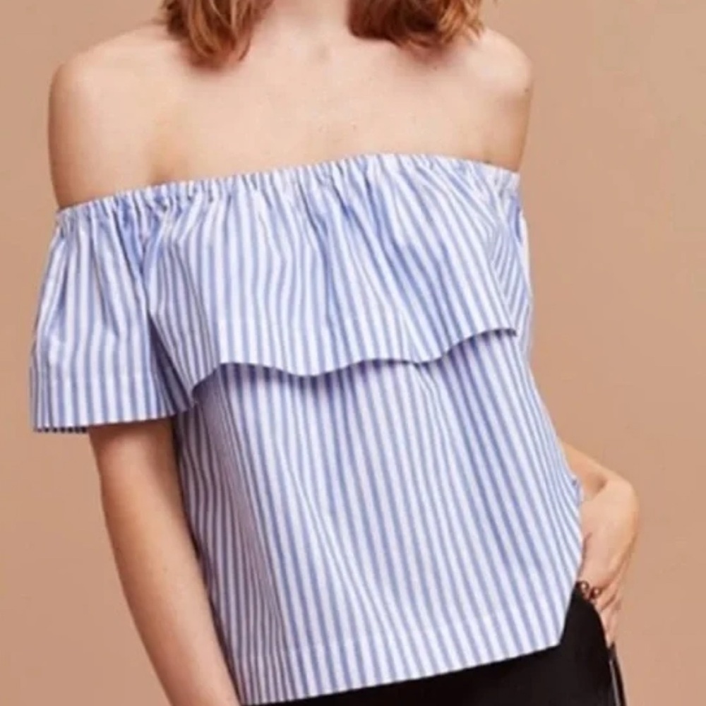 Wilfred Blue and White Striped Off-Shoulder Top - Small
